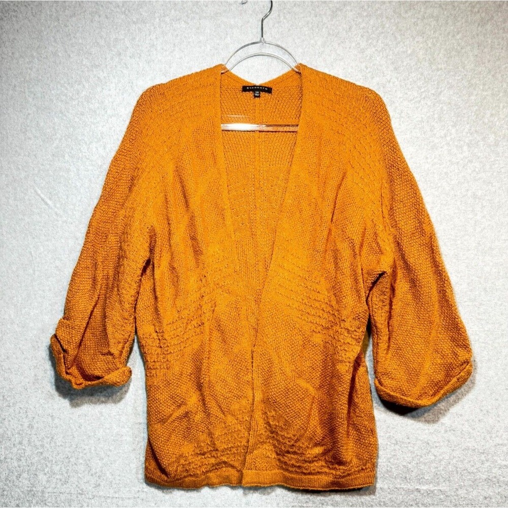 Staccato Cardigan Sweater Women's S/M Orange 100% Acrylic Crochet Open Front